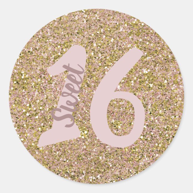 Sticker Rond Fête de Parties scintillant Blush Pink & Gold Glam (Devant)