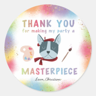 Sticker Rond Fête de peinture colorée Chien chiot Anniversaire 