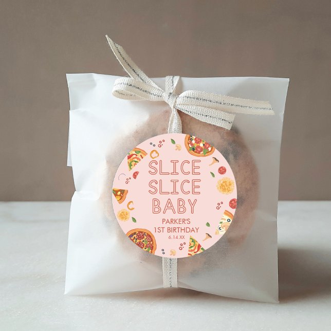Sticker Rond Fête de Pizza Slice moderne Baby Slice Faveurs (Créateur téléchargé)