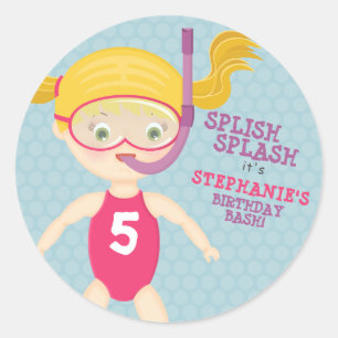 Sticker Rond Fête de Plage de Fille de Snorkeling