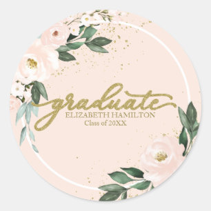Sticker Rond Fête de remise des diplômes florale rose Graduate 