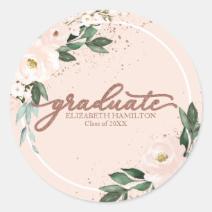 Sticker Rond Fête de remise des diplômes florale rose pâle pour