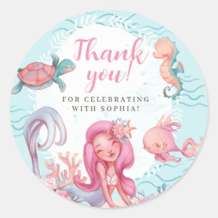 Sticker Rond Fête de sirène magique Anniversaire