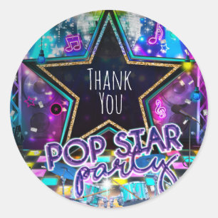 Sticker Rond Fête de STAR POP Cadeau musical d'anniversaire de 