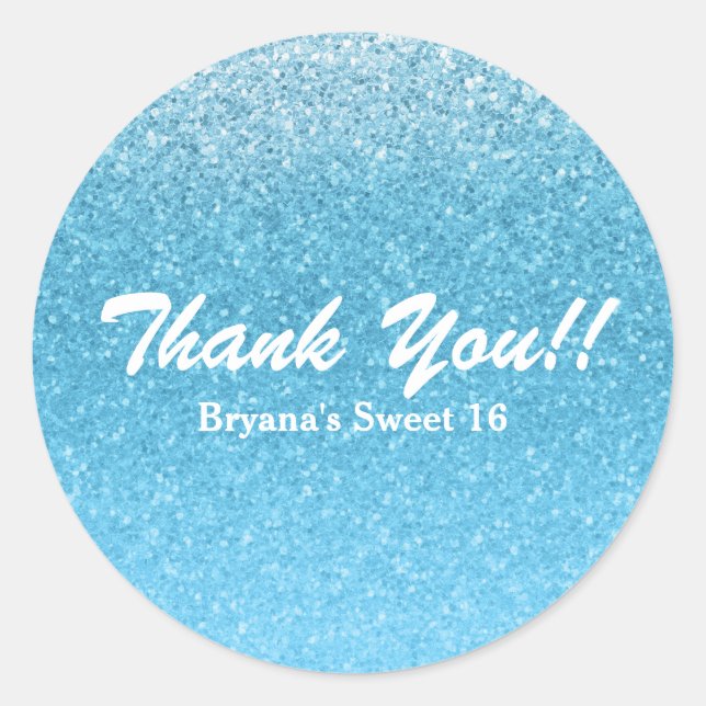 Sticker Rond Fête de Sweet 16 Pailletée de Bleu de Conte de Fée (Devant)
