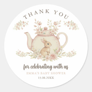 Sticker Rond Fête de thé de lapin neutre Baby Shower Merci 