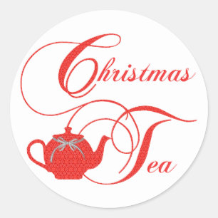 Sticker Rond Fête de thé de Noël tout simplement élégant