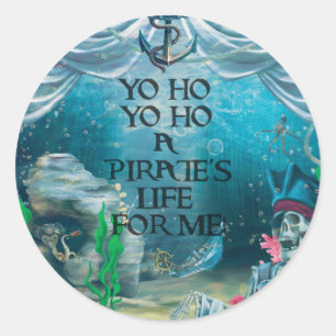 Sticker Rond Fête de trésor de squelette de pirate sous la mer