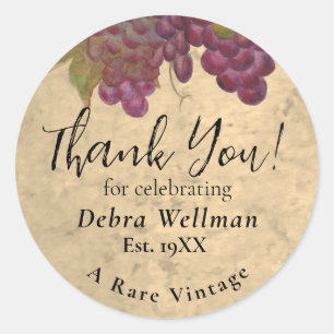 Sticker Rond Fête des 60 ans Remerciements Élégant Rustique Vin