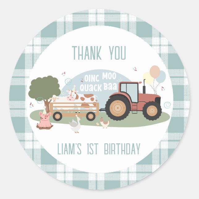 Sticker Rond Fête des animaux de ferme 1er anniversaire (Devant)
