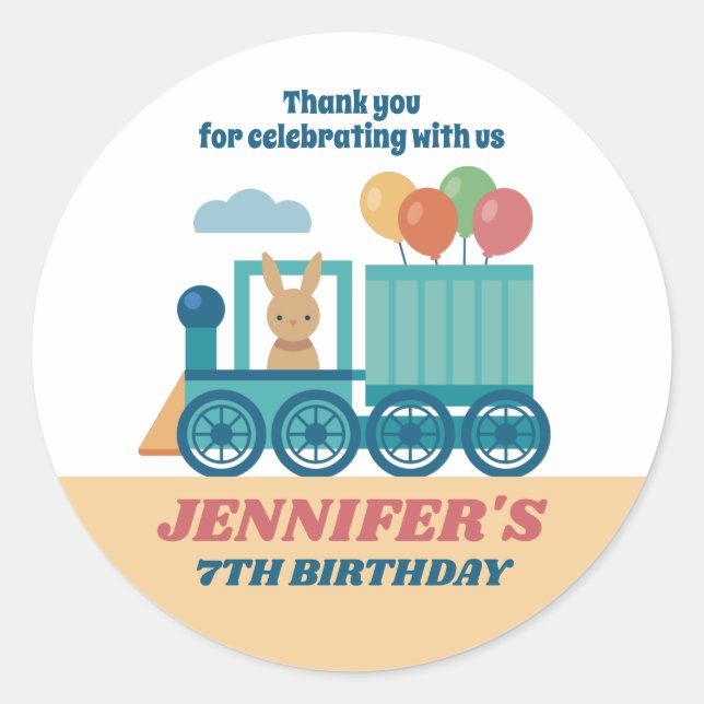 Sticker Rond Fête des Anniversaires de enfants du train et de l (Devant)