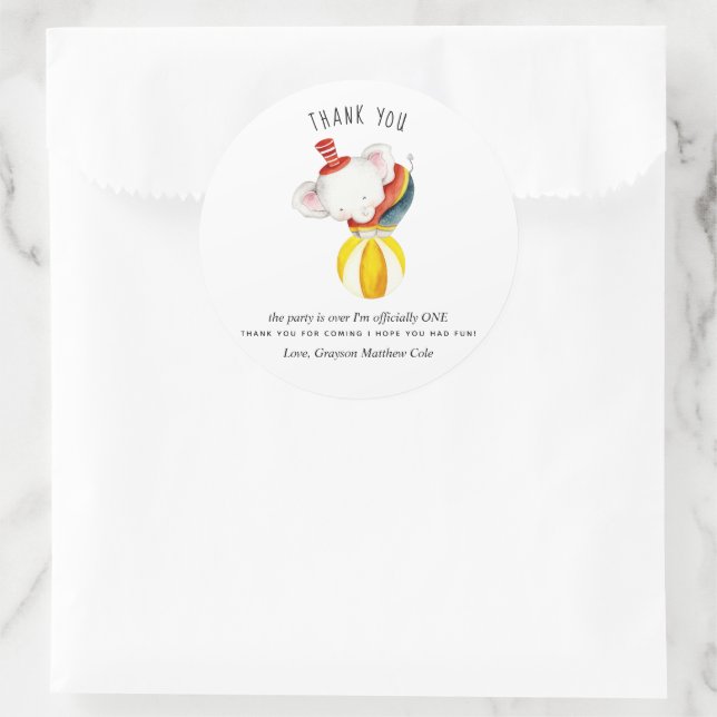 Sticker Rond Fête des éléphants du Cirque mignon pour le Merci (Sac)