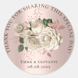 Sticker Rond Fête des mariées 16ème Merci Floral White IvoryWre