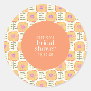 Sticker Rond Fête des mariées à fleurs rétro Scandi jaune orang