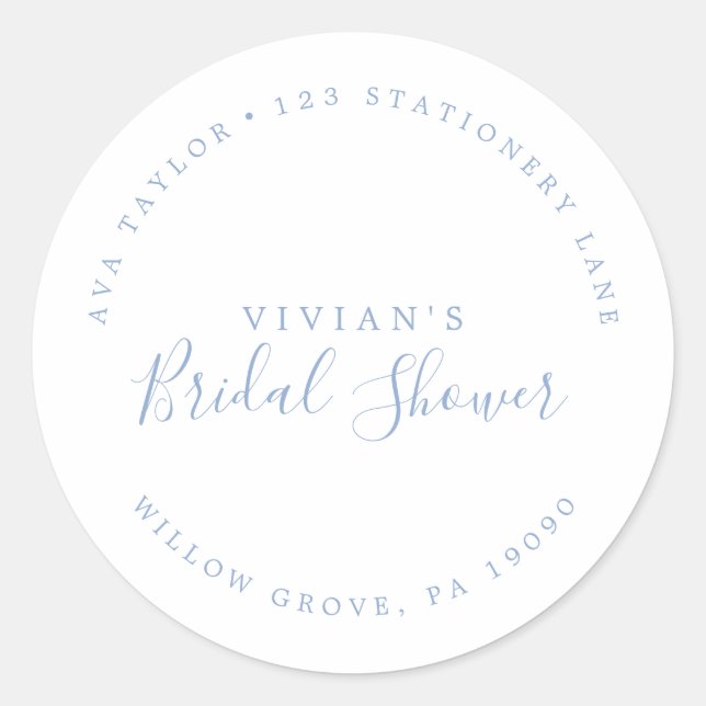Sticker Rond Fête des mariées bleue minimale Adresse de retour  (Devant)