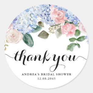Sticker Rond Fête des mariées Blue Hydrangea et Rose
