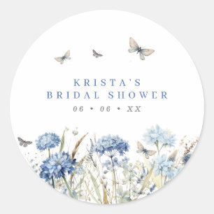 Sticker Rond Fête des mariées Blue Hydrangeas & Butterflies