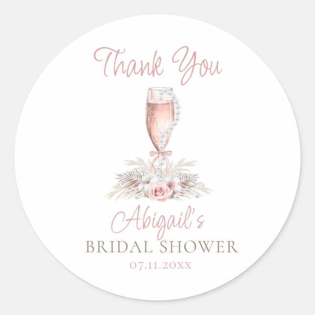 Sticker Rond Fête des mariées Boho Champagne Glass Pearls&Prose (Devant)
