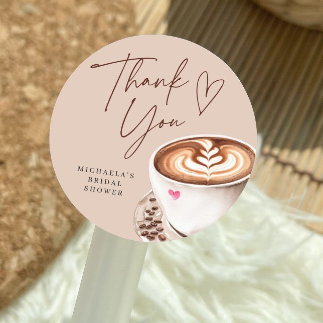 Sticker Rond Fête des mariées café moderne Coeur Merci (Créateur téléchargé)