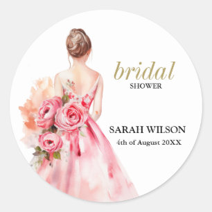 Sticker Rond Fête des mariées de Mariage d'aquarelle minimale