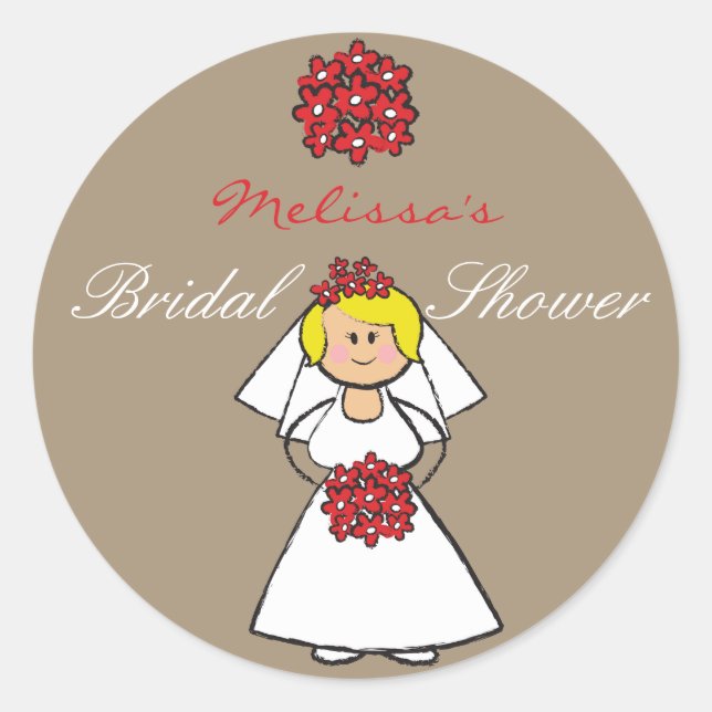 Sticker Rond Fête des mariées de mariées de Mariage de caricatu (Devant)
