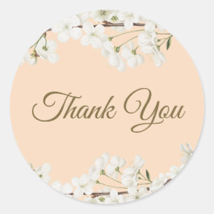 Sticker Rond Fête des mariées de Merci en fleurs blanches