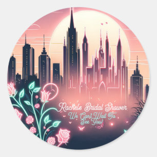 Sticker Rond Fête des mariées de néon futuriste Rose électrique