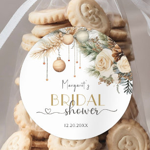 Sticker Rond Fête des mariées de Noël Boho Chic Winter Floral