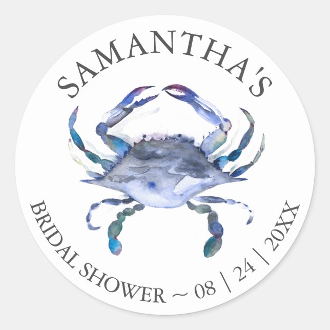 Sticker Rond Fête des mariées de plage personnalisée Crabe bleu (Devant)