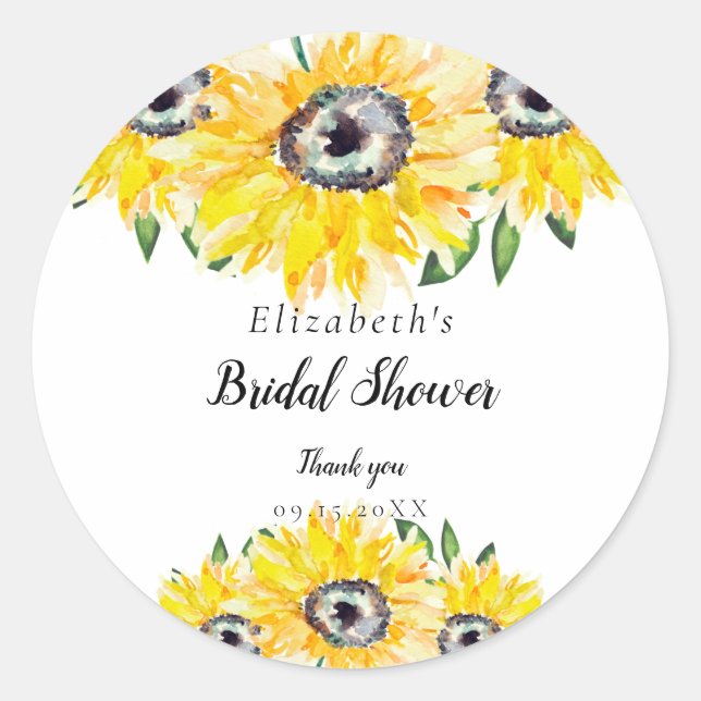 Sticker Rond Fête des mariées de tournesol Script Moderne Flora (Devant)