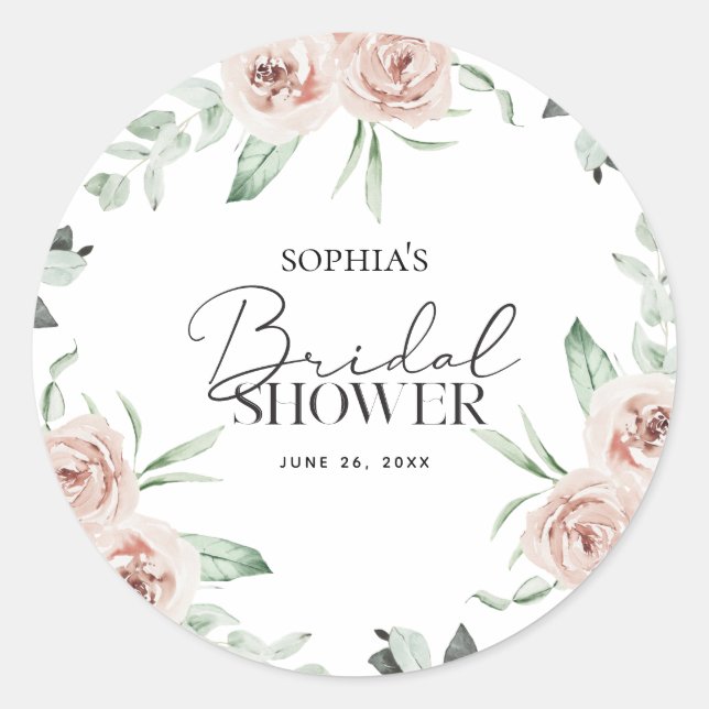 Sticker Rond Fête des mariées d'Eucalyptus floral rose poussiér (Devant)