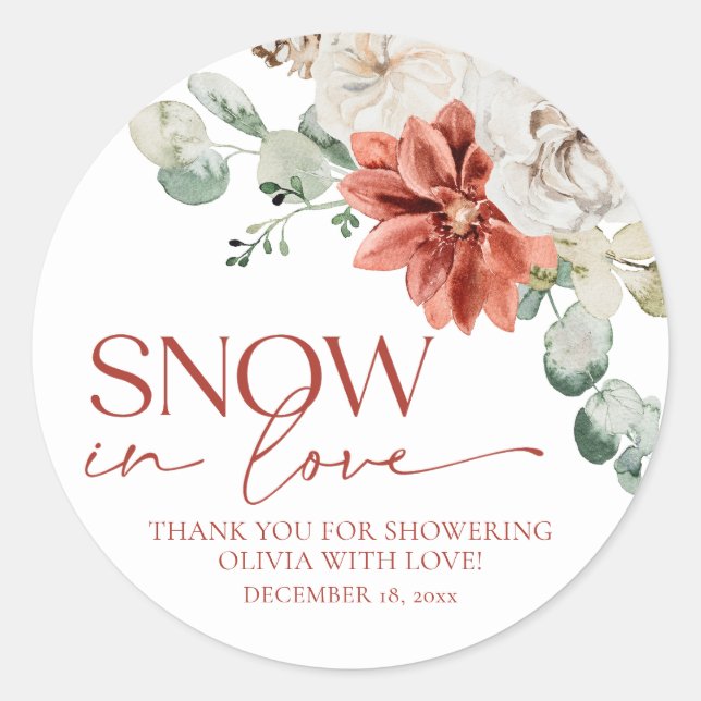 Sticker Rond Fête des mariées d'hiver Red Poinsettia neige en a (Devant)