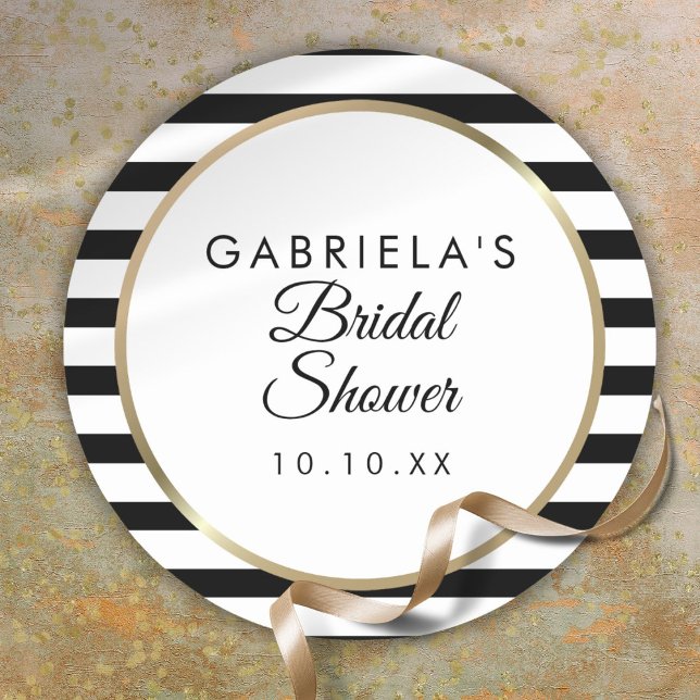 Sticker Rond Fête des mariées d'or élégant à bande noire (Black Stripe Elegant Gold Bridal Shower Classic Round Sticker)