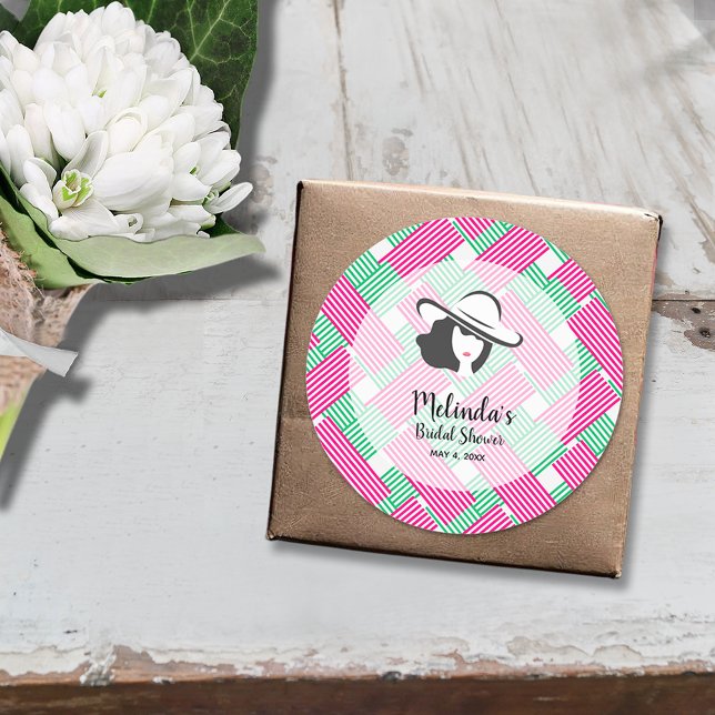 Sticker Rond Fête des mariées du grand Casquette Derby (Big hat Derby bridal shower 3" stickers (1-1/2" available, too))