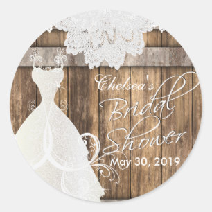 Sticker Rond Fête des mariées en bois rustique et dentelle