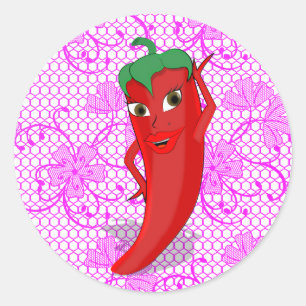 Sticker Rond Fête des mariées Fiesta Avec Rouge Hot Pepper Diva