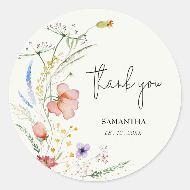 Sticker Rond Fête des mariées fleur sauvage verte (Devant)