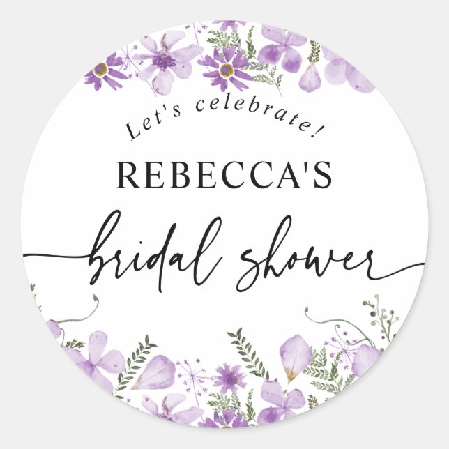 Sticker Rond Fête des mariées Fleurs violettes Enveloppe ronde  (Devant)