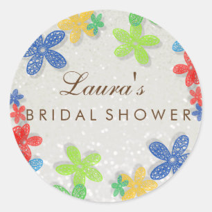 Sticker Rond Fête des mariées Floral Confetti Pearl