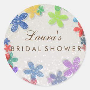Sticker Rond Fête des mariées Floral Confetti Pearl
