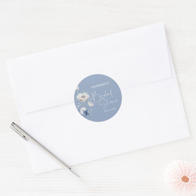 Sticker Rond Fête des mariées florale bleu poussiéreux (Enveloppe)