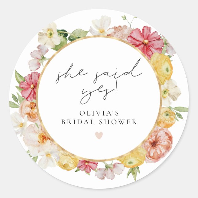 Sticker Rond Fête des mariées florale Blush & Peach Pastel (Devant)