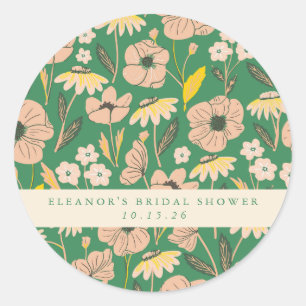 Sticker Rond Fête des mariées florale de Boho bleu et vert