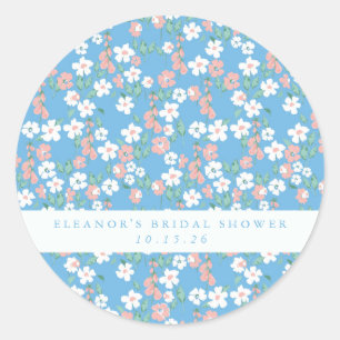 Sticker Rond Fête des mariées Florale Retro Boho Blue Ditsy