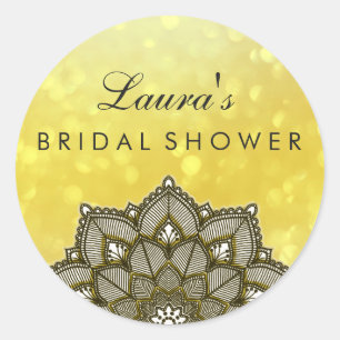 Sticker Rond Fête des mariées Mandala Lotus Flower Gold