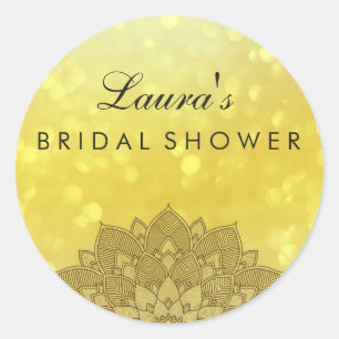 Sticker Rond Fête des mariées Mandala Lotus Flower Gold