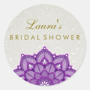 Sticker Rond Fête des mariées Mandala Lotus Flower Pearl