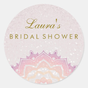 Sticker Rond Fête des mariées Mandala Lotus Flower Pink Swirl