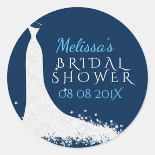 Sticker Rond Fête des mariées Mariage Blanc Robe Sur Bleu