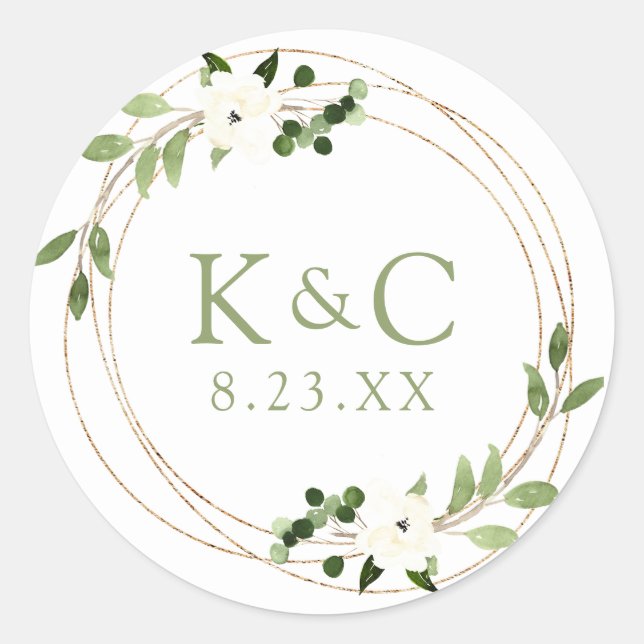Sticker Rond Fête des mariées mariage Géométrique Verdure couro (Devant)
